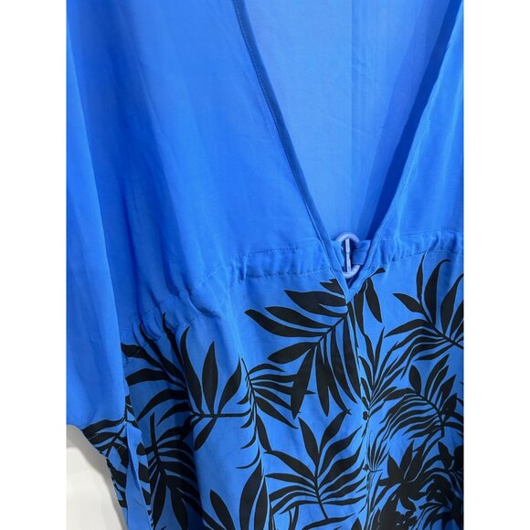 Jessica London Blue Sheer Tunic Top Black Floral Print Deep V Neck Size 24W - Picture 4 of 11